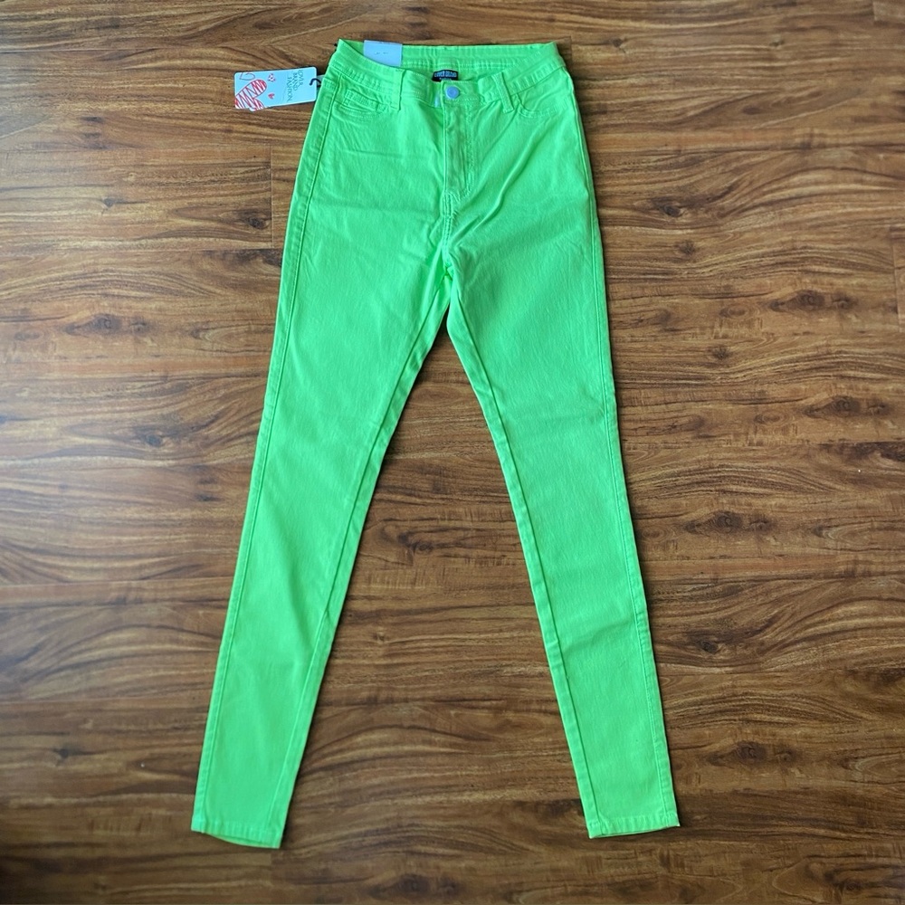 NWT New Lover Brand Fashion Neon Green Stretch Jeggings Size Medium Streetwear